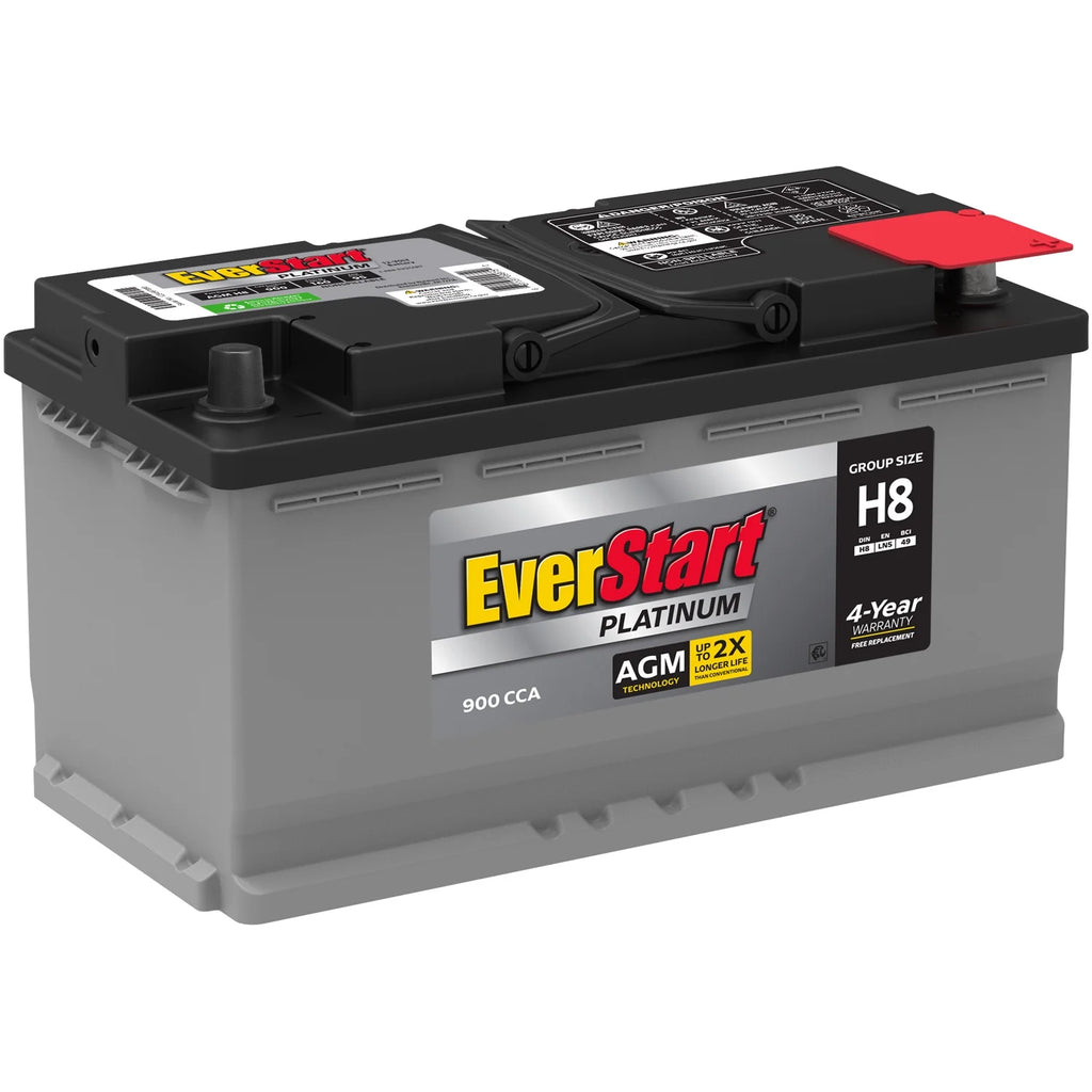 Everstart Platinum AGM Automotive Battery, Group Size H8 / LN5 / 49 12 Volt, 900 CCA with Top Post Epoxy Coated Battery Terminals