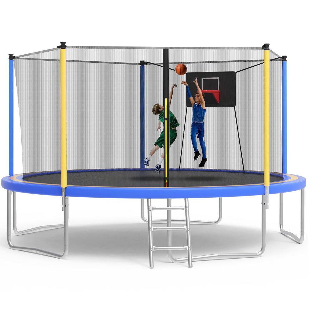 SHINPT 14ft Trampoline for Kids, Outdoor Trampoline with Net, Big Trampoline with Basketball Hoop and Ladder, Heavy Duty Trampoline with No-gap Design, Backyard Trampolines for Adult