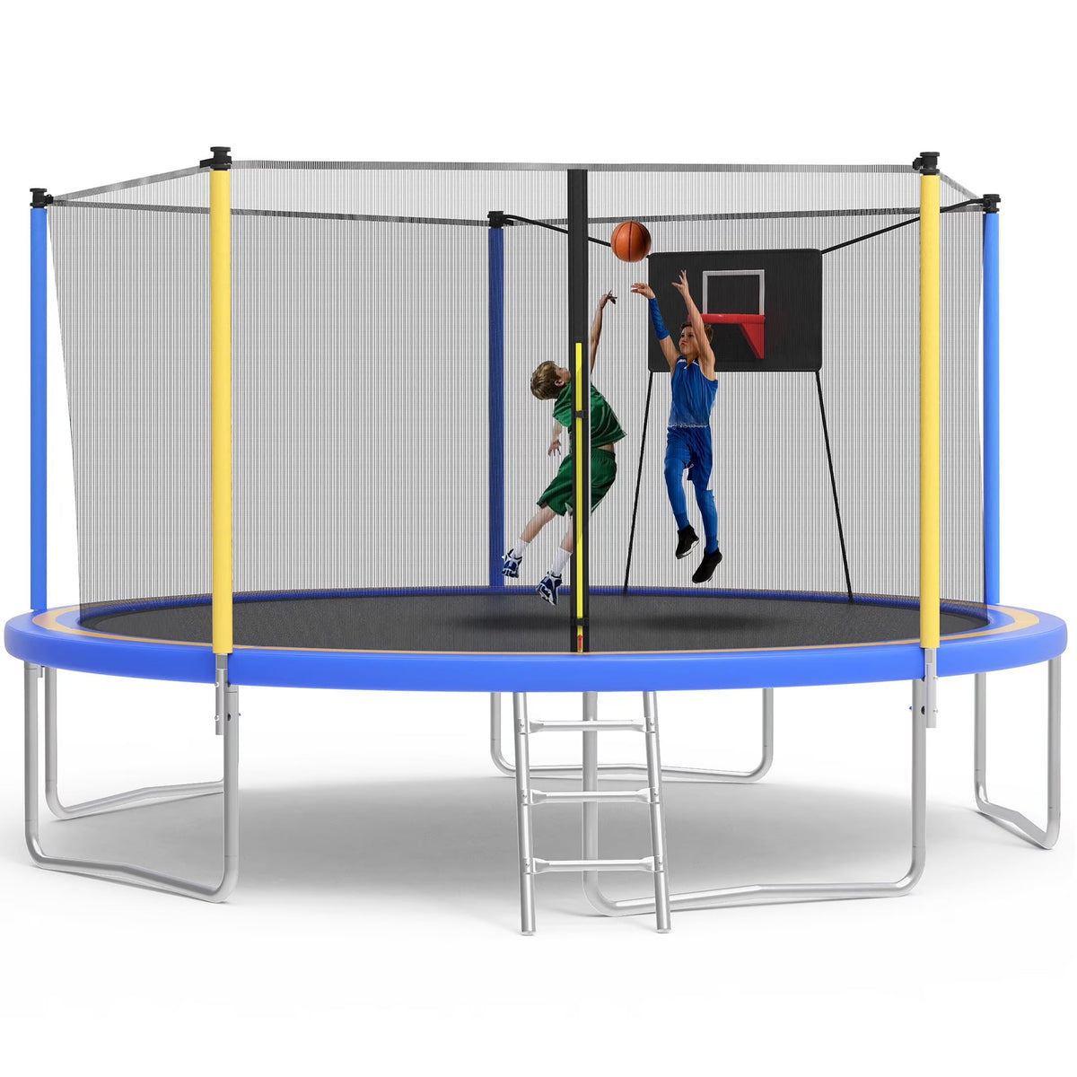 SHINPT 14ft Trampoline for Kids, Outdoor Trampoline with Net, Big Trampoline with Basketball Hoop and Ladder, Heavy Duty Trampoline with No-gap Design, Backyard Trampolines for Adult