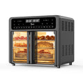 PwZzk 25.4QT Dual Zone Air Fryer Toaster Oven Combo, French Glass Door, XL Capacity, 100-430��F Temperature Range, 16 Preset Functions, LED Display, Dual Fan, 360�� Heat Circulation, Rotisserie, Bake,