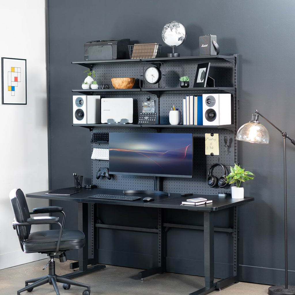 VIVO Black Freestanding Modular Pegboard System with 3 Tier Organization
