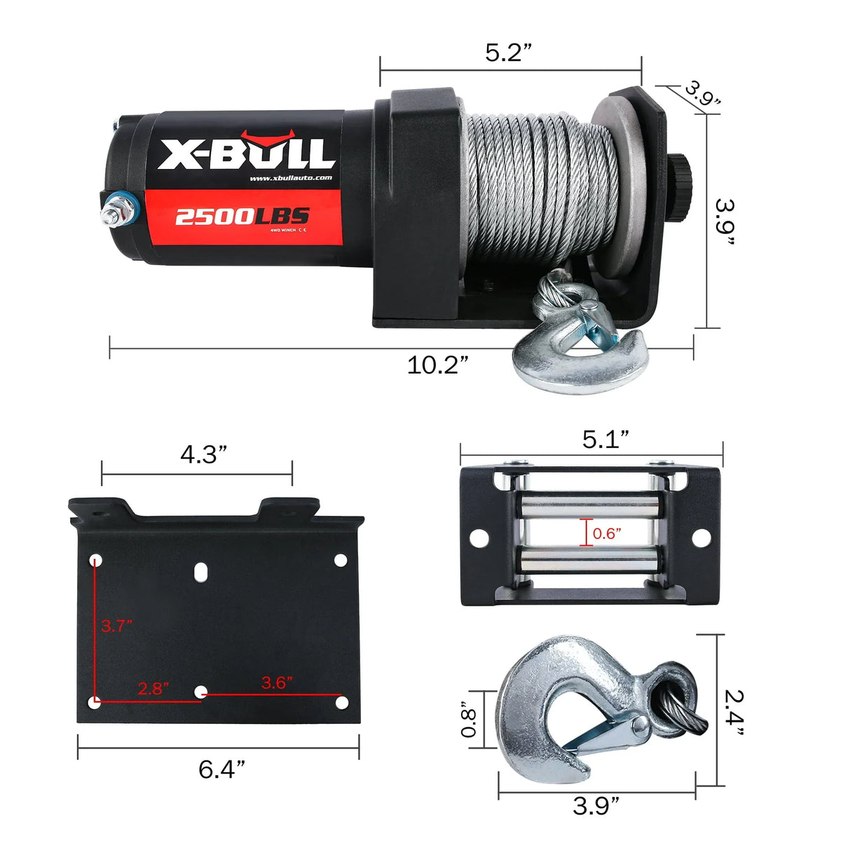 X-BULL Electric Winch 12V 2500LBS/1134KGS Steel Cable Wireless ATV UTV 4WD Boat