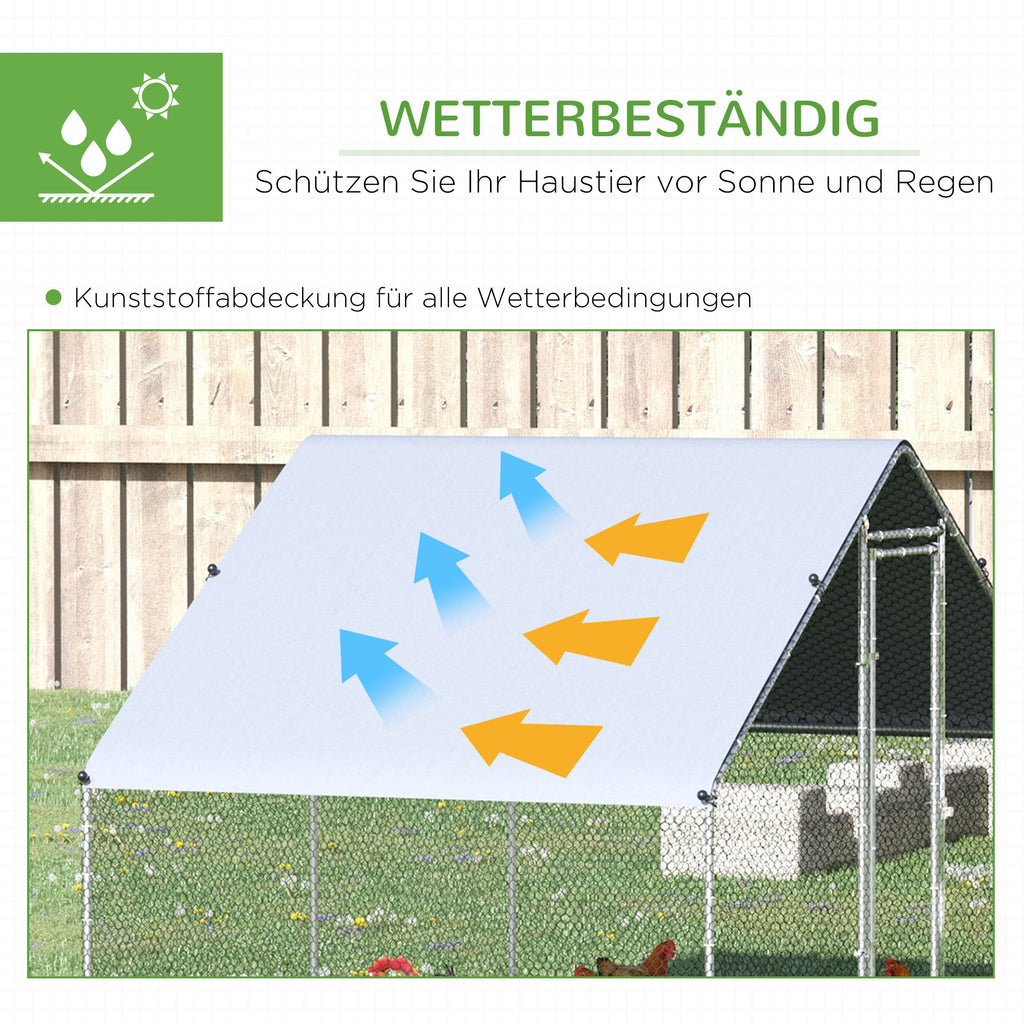 PawHut Hühnerstall, Freilaufgehege, Geflügelstall mit Schattendach, Freigehege für 4-6 Hühner, Enten Kaninchen, 3 x 2 x 2 m