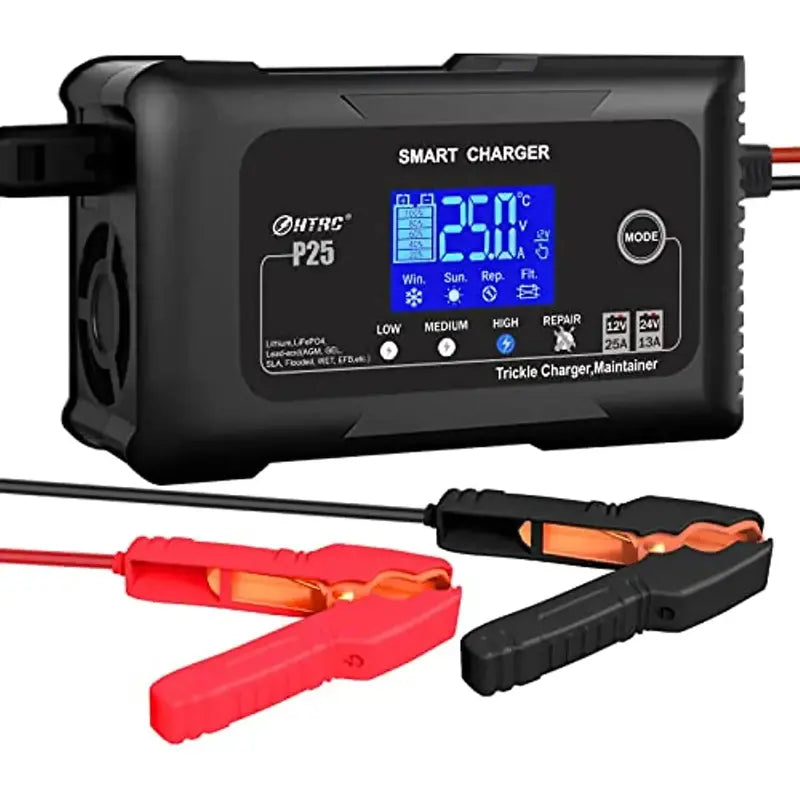 25A Smart Battery Charger – Dual-Voltage (12V/24V), Lithium & AGM Compatible, Trickle/Maintainer/Deep-Cycle Function