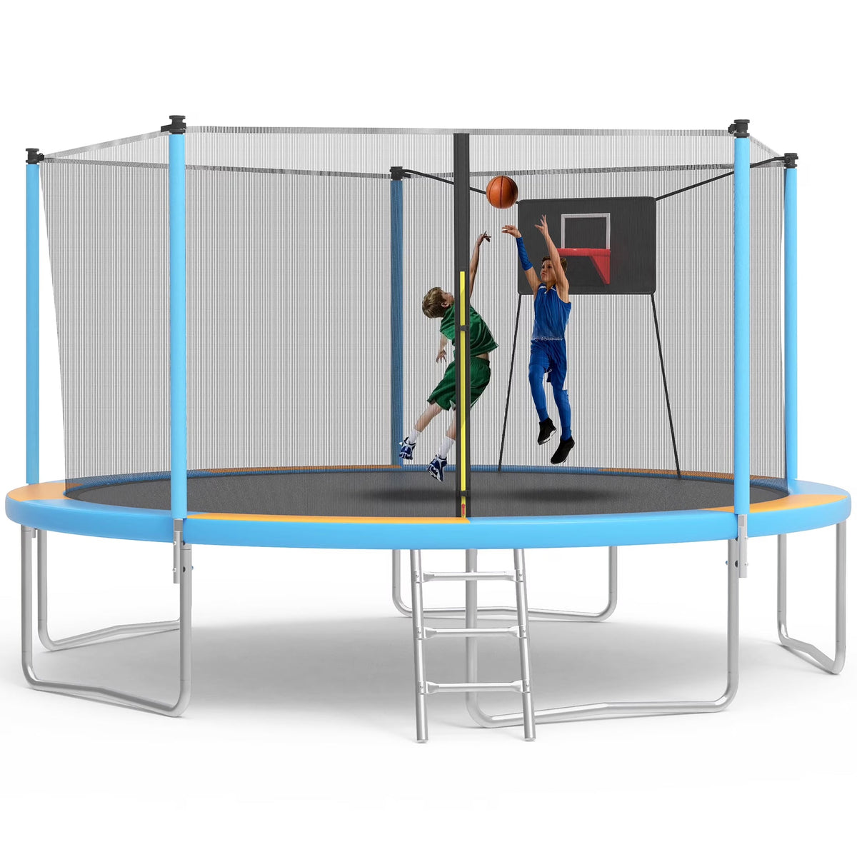 SHINPT 14ft Trampoline for Kids, Outdoor Trampoline with Net, Big Trampoline with Basketball Hoop and Ladder, Heavy Duty Trampoline with No-gap Design, Backyard Trampolines for Adult
