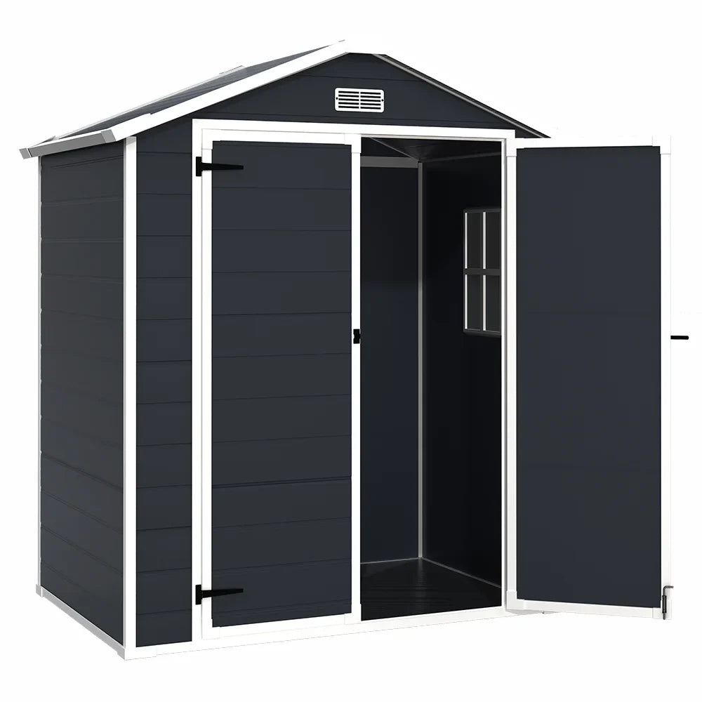 Outdoor Shed & Storage, Seizeen All-Weather Plastic Sheds 82'' H, Sloped Top Garden Shed with Window, Heavy-Duty Resin Outdoor Storage W/Floor, Gray