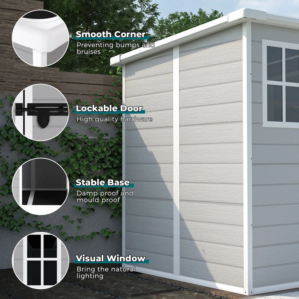 Outdoor Shed & Storage, Seizeen All-Weather Plastic Sheds 82'' H, Sloped Top Garden Shed with Window, Heavy-Duty Resin Outdoor Storage W/Floor, Gray