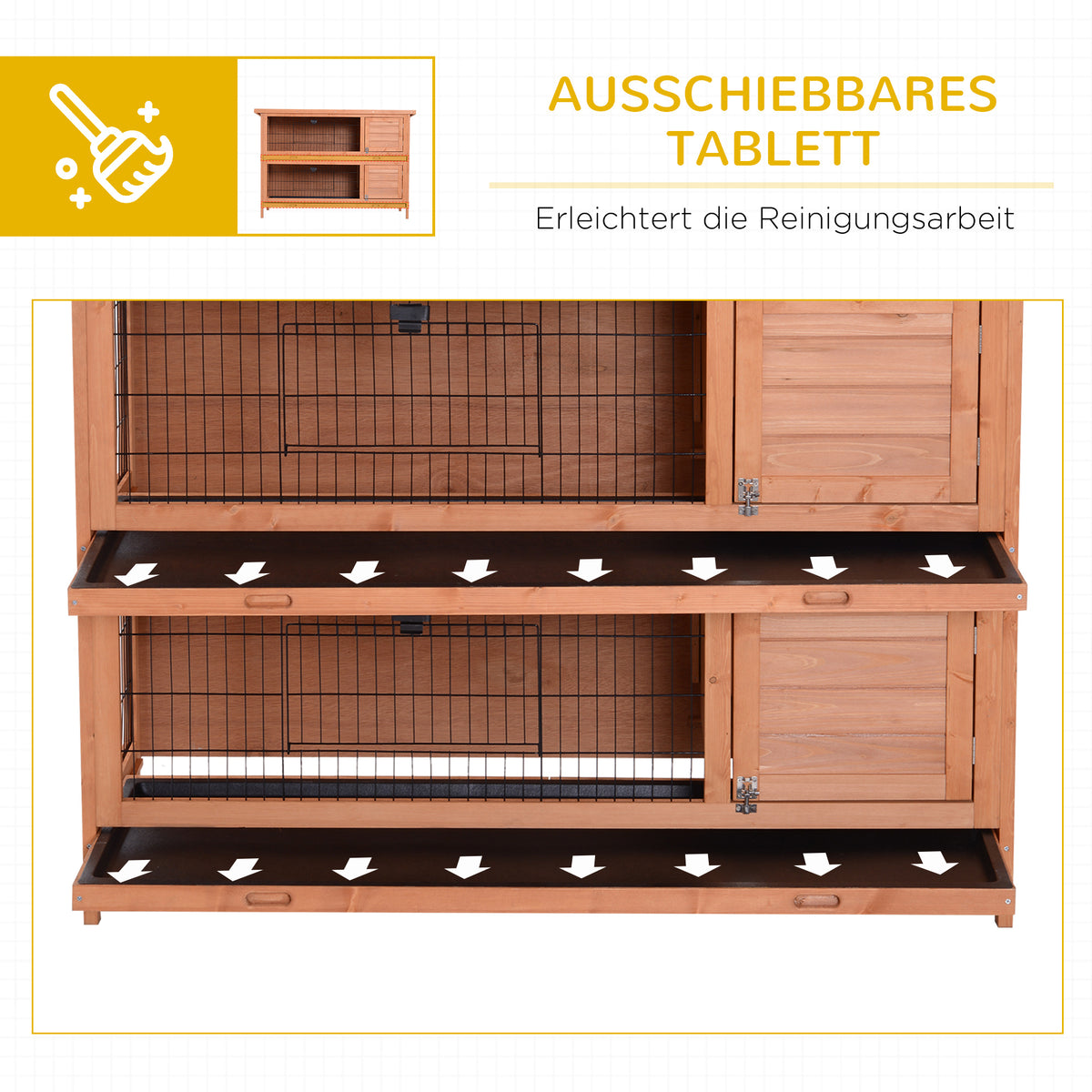 PawHut Kleintierstall Kleintierkäfig Kleintierhaus Meerschweinchenstall doppelstöckig Tannenholz Orange 136,4 cm x 50 cm x 93 cm
