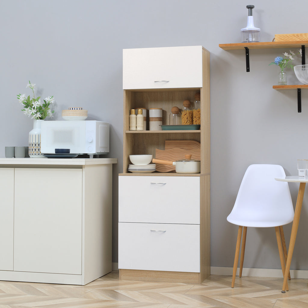 HOMCOM Küchenbuffet Küchenschrank Mehrzweckschrank 2 Schubladen 1 Schrank + große Arbeitsplatte 60 x 38 x 168 cm MDF weiß