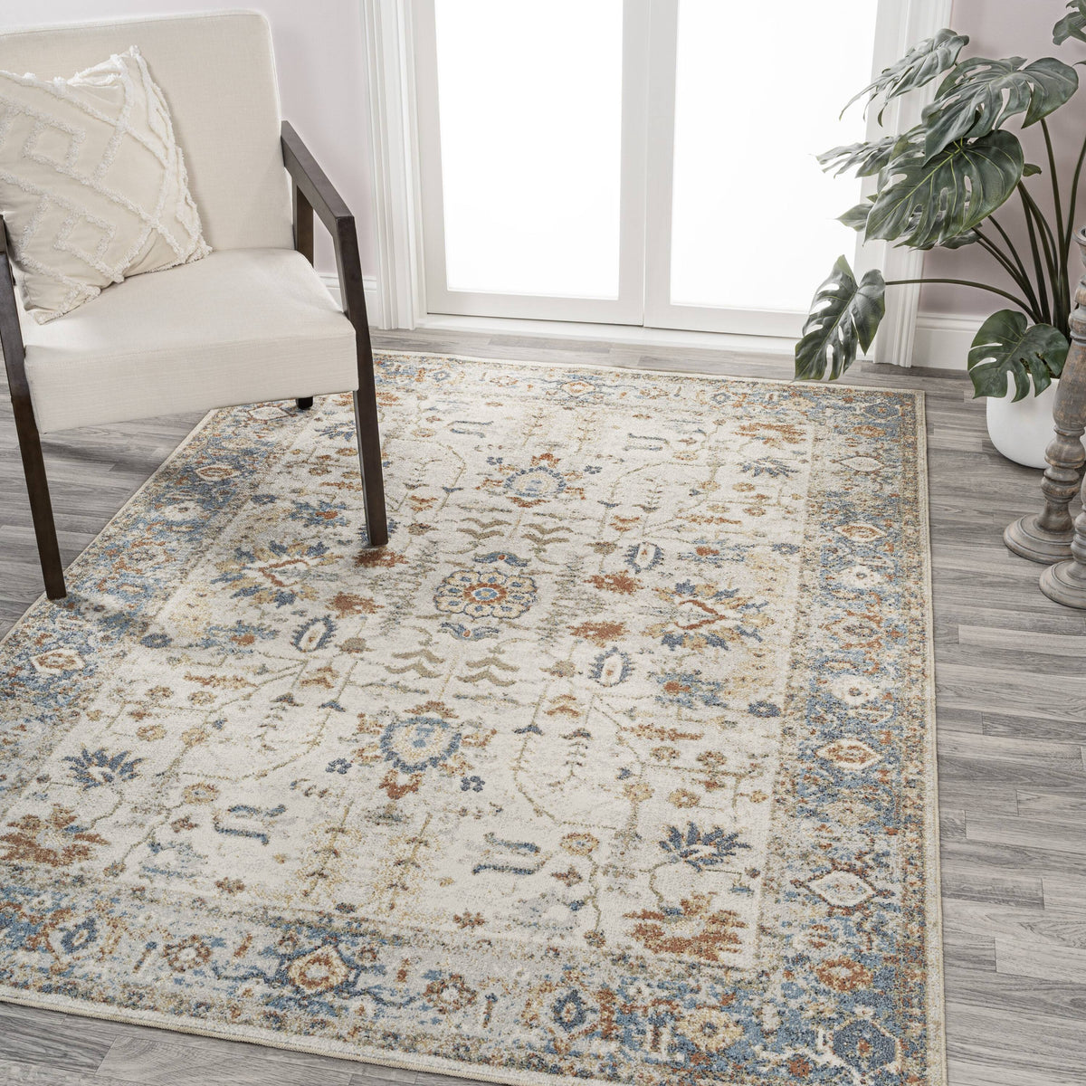 Jonathan Y Hiero CREAM/TERRA 5 ft. x 8 ft. Persian Border Low-Pile Machine-Washable Area Rug