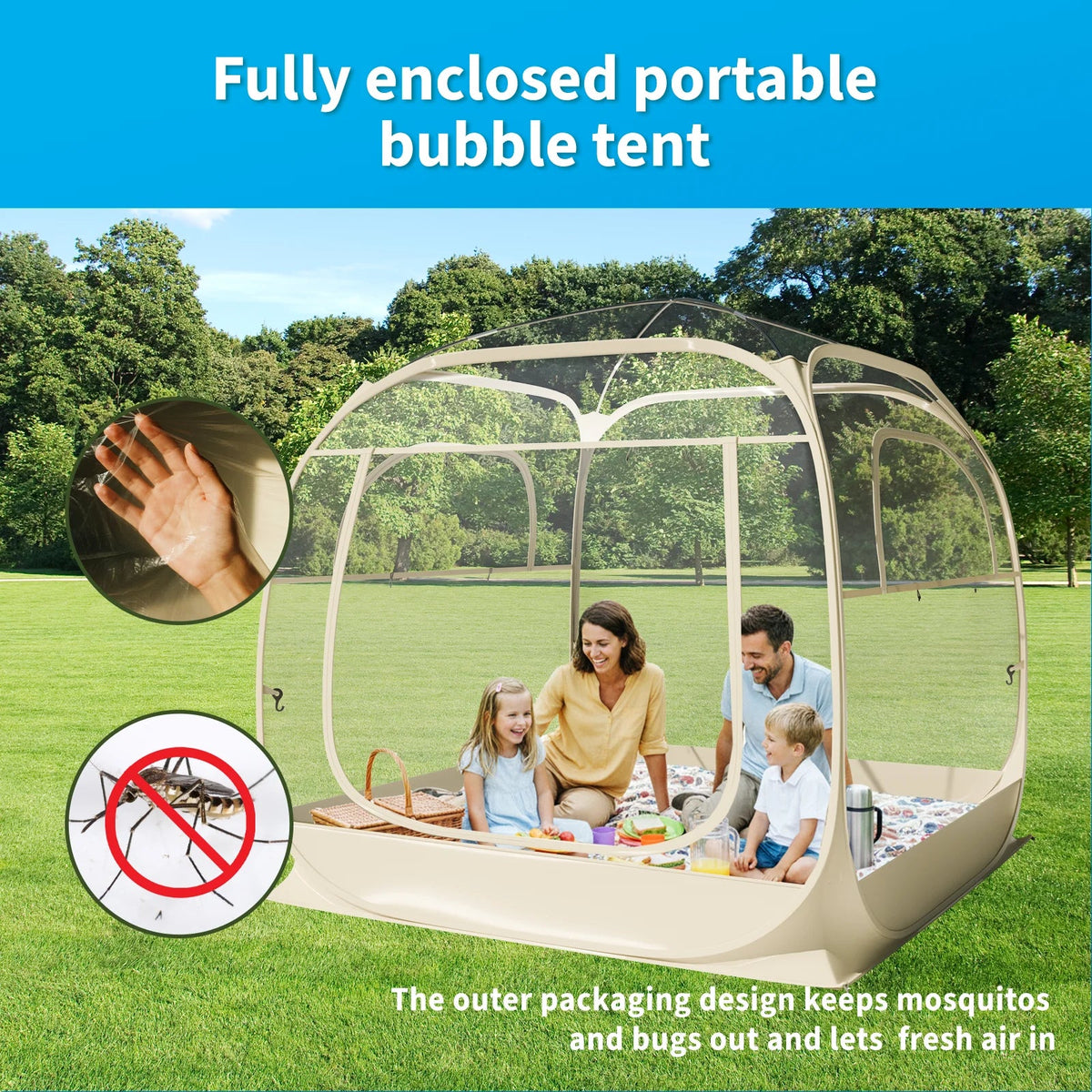 TABU Pop Up Bubble Tent, Sports Tent for 6-7 People, Portable Weatherproof Clear Tent, 10 x 10 ft