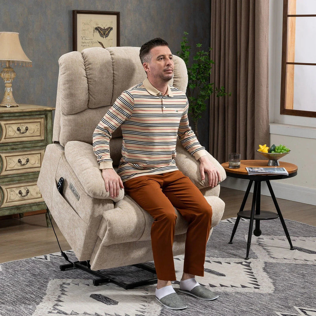 Oversized Power Lift Recliner Chairs for Adults,Beige Electric Recliners for Elderly with 8-Point Vibration Massage Lumbar Heating,2 Side Pocket,USB Port,24" Seat Width,25" Seat Depth,20" Seat Height