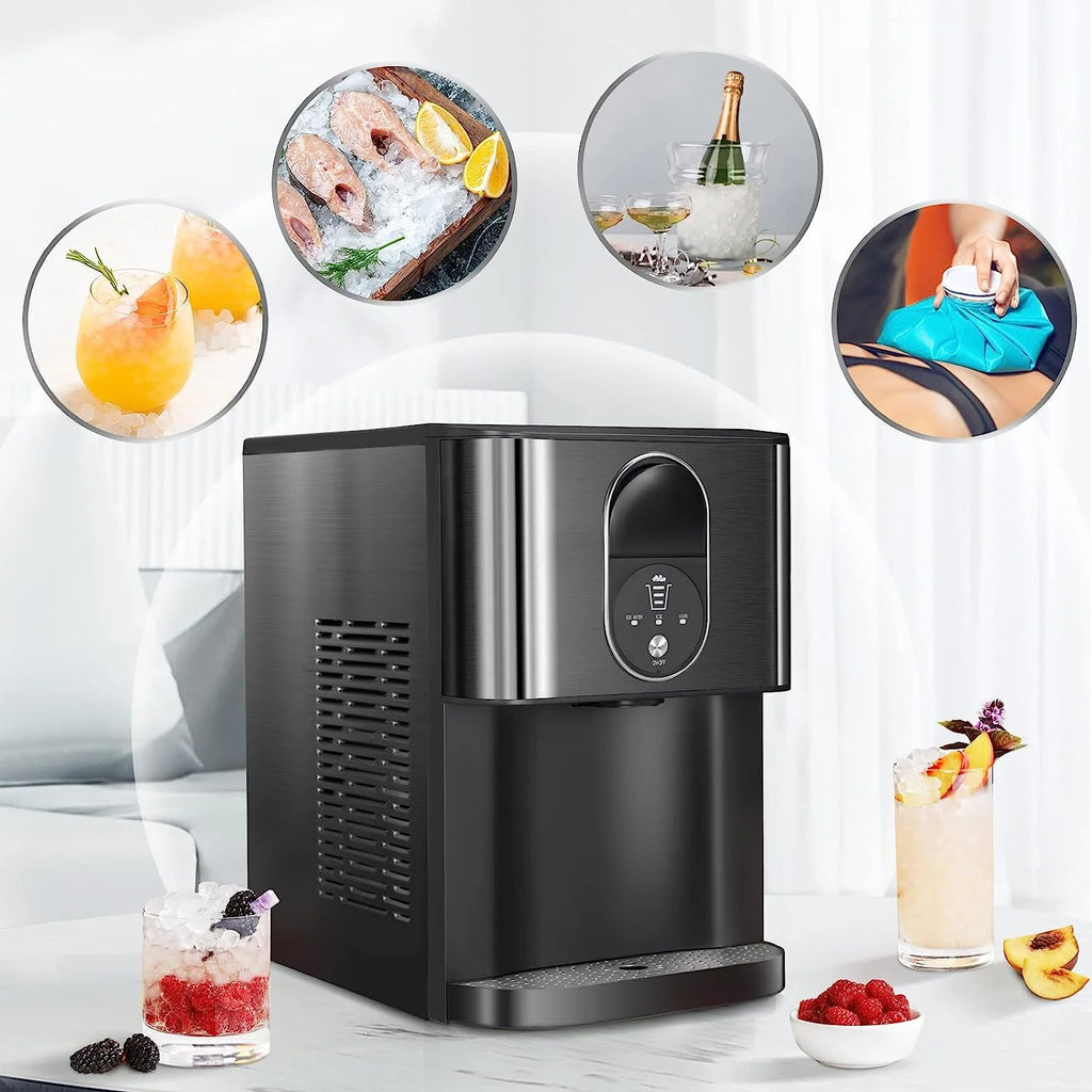 Auseo Ice Maker Countertop with Soft Chewable Ice, 44 lb/24H, Self - Cleaning, One - Click Operation for Home/Party(Black)