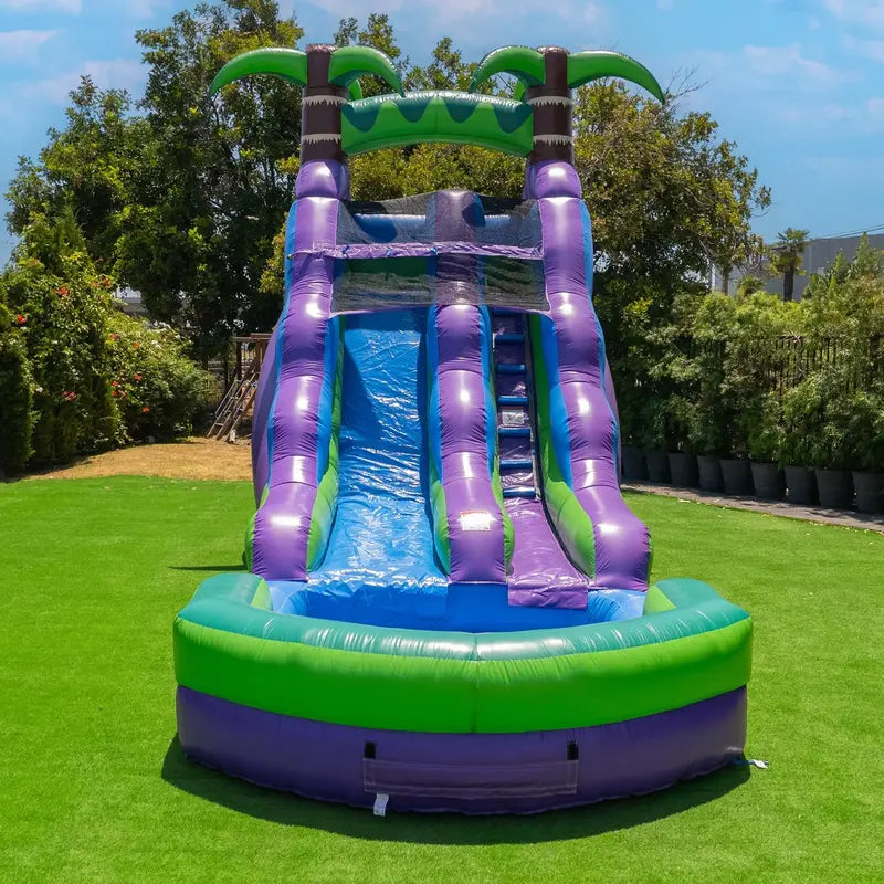 16′ Tropical Water Slide – Inflatable Commercial-Grade Slide with Integrated Pool, Blower Included (Wet/Dry Use)