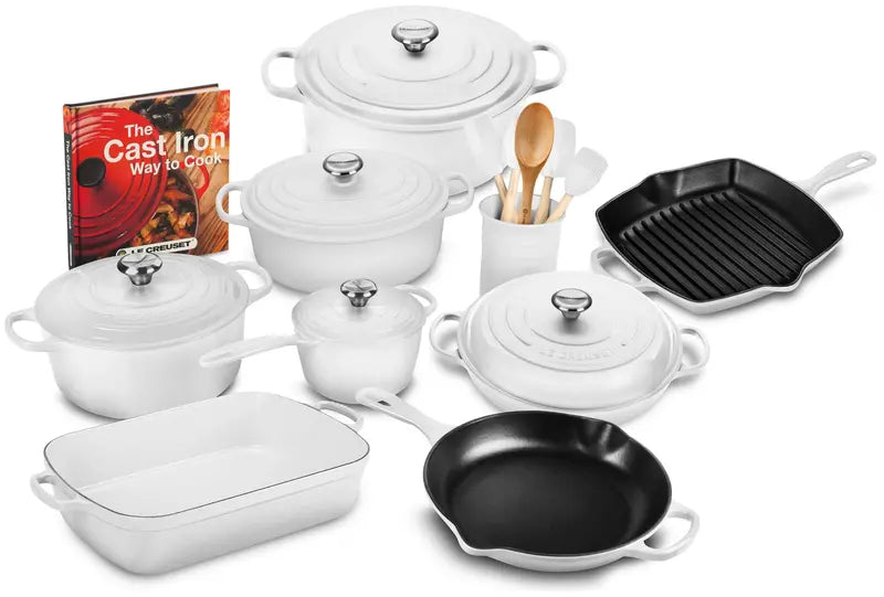 20-Piece Cast Iron Cookware Set with 10.25-Inch Skillet and Lidded Saucepan