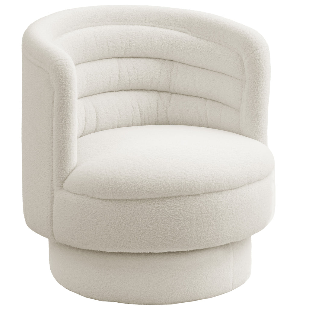 HOMCOM Drehbarer Polstersessel, Moderner Lounge-Sessel mit Kautschukholzrahmen, für Wohnzimmer, Schlafzimmer, Cremeweiß