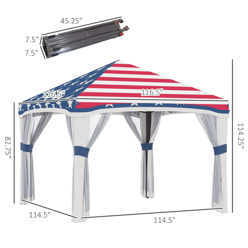 Outsunny 10' x 10' Pop Up Canopy with Nettings, Foldable Party Tent with Wheeled Carry Bag and 4 Sand Bags, Beige