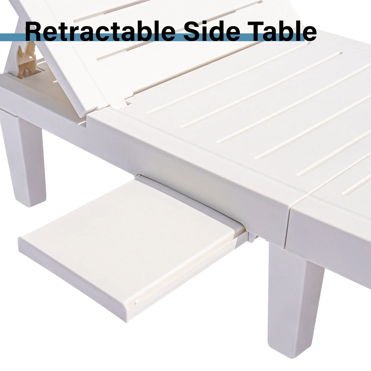 Patio Lounge Chair Set of 2, Adjustable Chaise with Side Table, Outdoor Lounger Recliner for Poolside, Patio, Backyard, Wood Texture Design | Waterproof | Easy to Assemble | Max Weight 330 lbs White