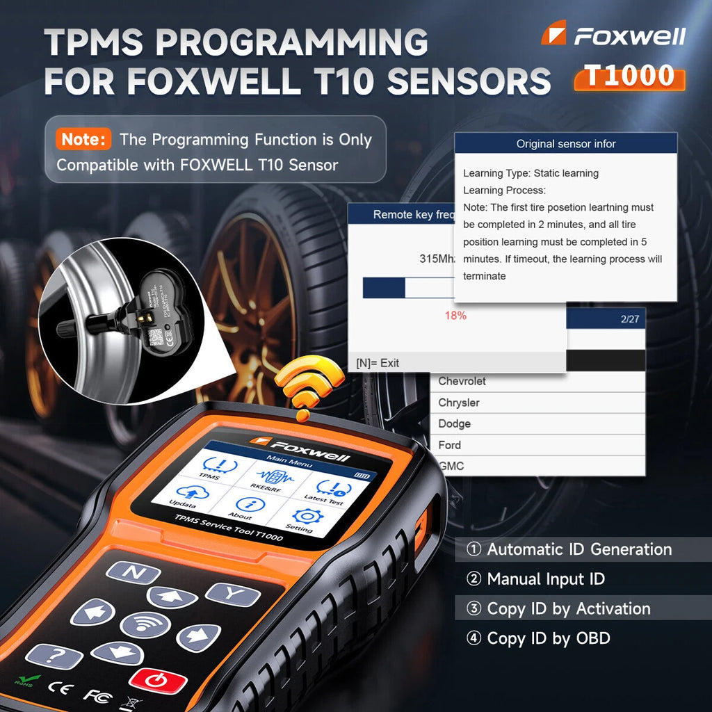 FOXWELL TPMS Programming Relearn Activation Tool, Full TPMS Services, Tire Pressure Monitor Sensor Scanner Maintenance Tool for OBD2 Cars Diagnostic Scanner Tester, T1000 TPMS Tool