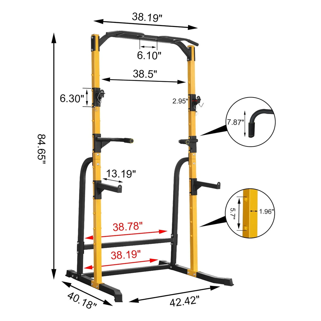Wesfital Multi - Function Power Tower with Adjustable Barbell Rack Barbell Holder Home Fitness Equipment, Yellow