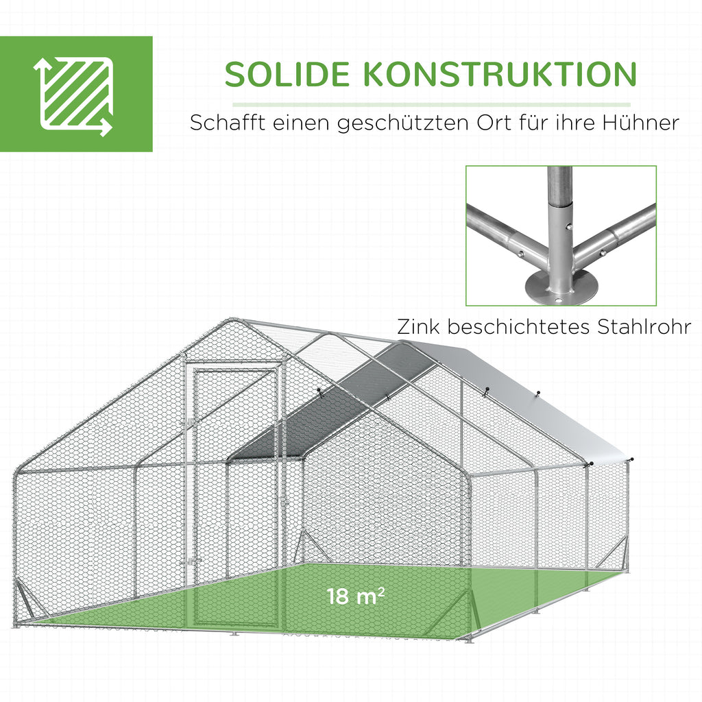 PawHut Hühnerstall, Freilaufgehege, Geflügelstall mit Schattendach, Freigehege für 4-6 Hühner, Enten Kaninchen, 3 x 2 x 2 m