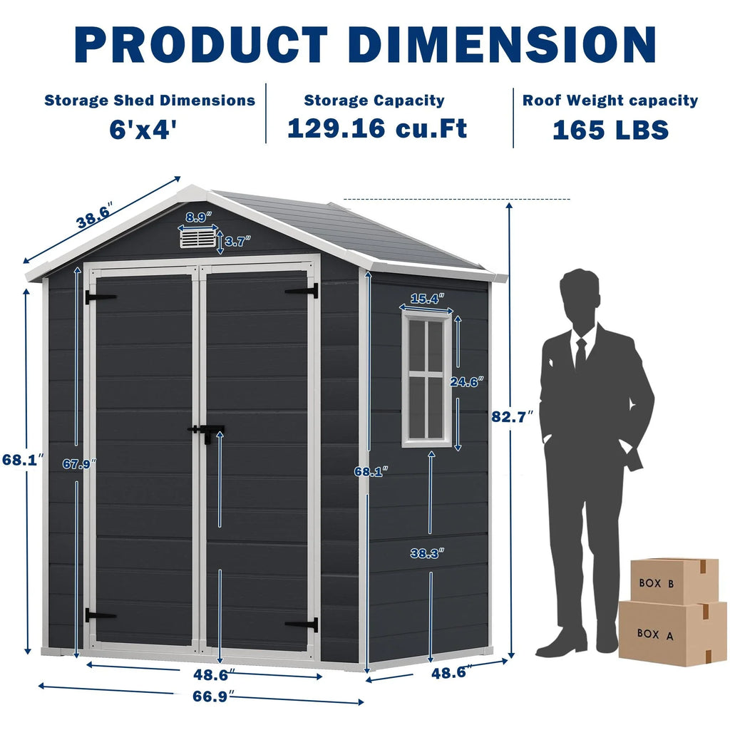Outdoor Shed & Storage, Seizeen All-Weather Plastic Sheds 82'' H, Sloped Top Garden Shed with Window, Heavy-Duty Resin Outdoor Storage W/Floor, Gray