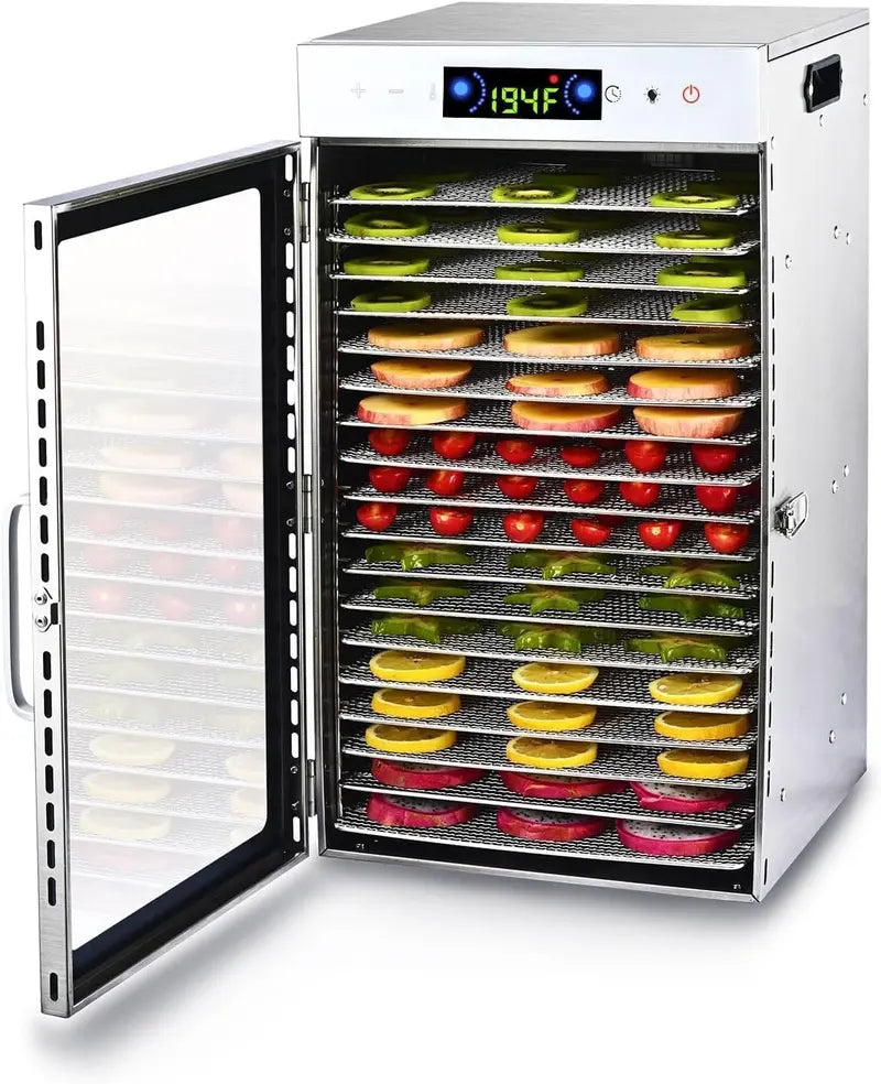 18-Tray Stainless Steel Food Dehydrator – Touchscreen Controls, Precise Temp & Timer Settings for Jerky, Herbs, Fruits & More