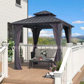 PURPLE LEAF 8' X 8' Gazebo Outdoor Gazebo Permanent Hardtop Gazebo with Galvanized Steel Double Roof for Patio Backyard Deck Aluminum Gazebo with Netting and Curtains Grey