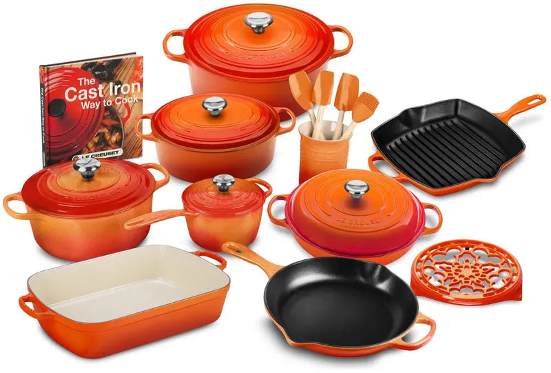 20-Piece Cast Iron Cookware Set with 10.25-Inch Skillet and Lidded Saucepan
