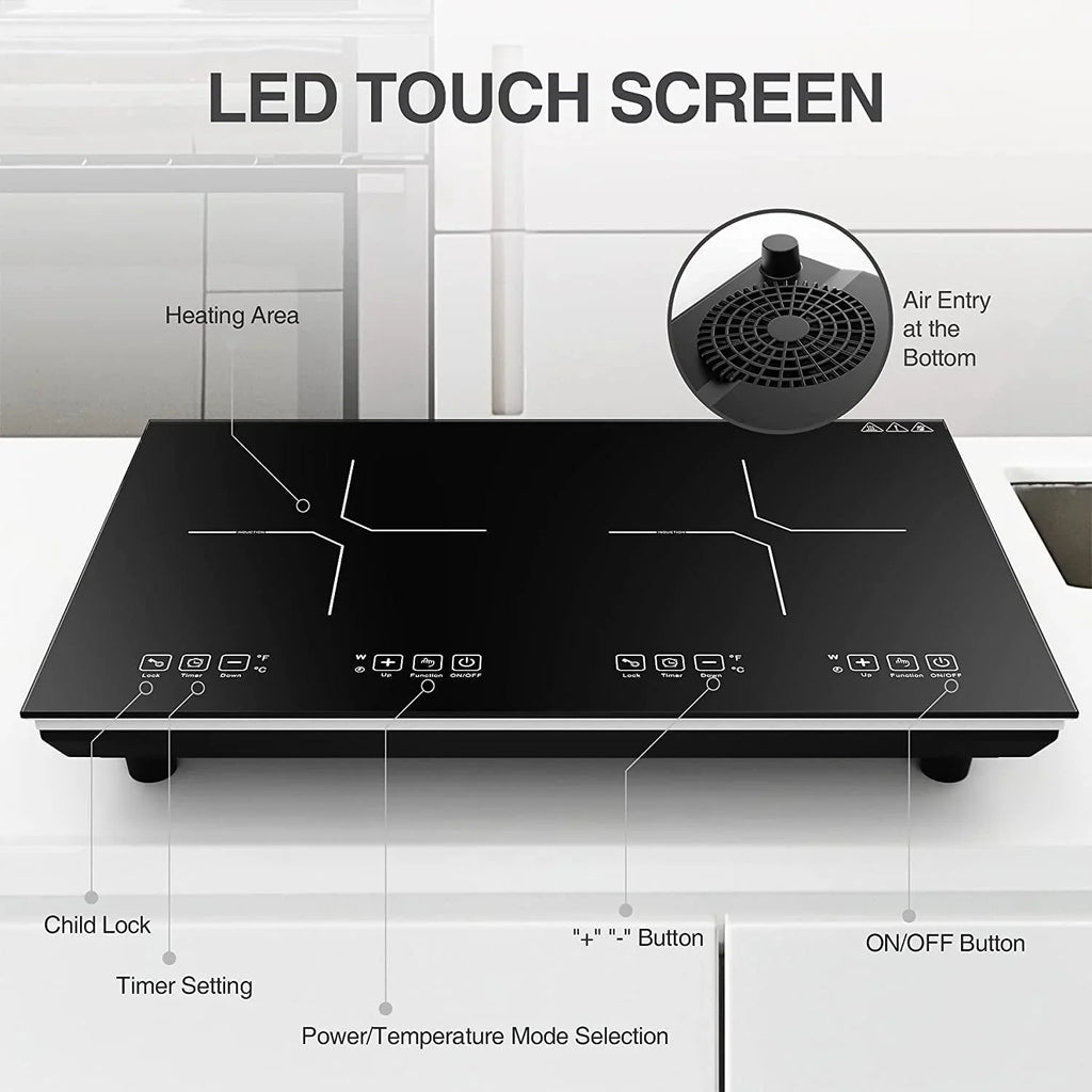 VBGK Double Induction Cooktop 24 Inch Electric Countertop 2 Burner 110V Electric Hot Plate,3H & Auto Shutdown Induction Burner,Child Lock Electric Cooktop 4000W
