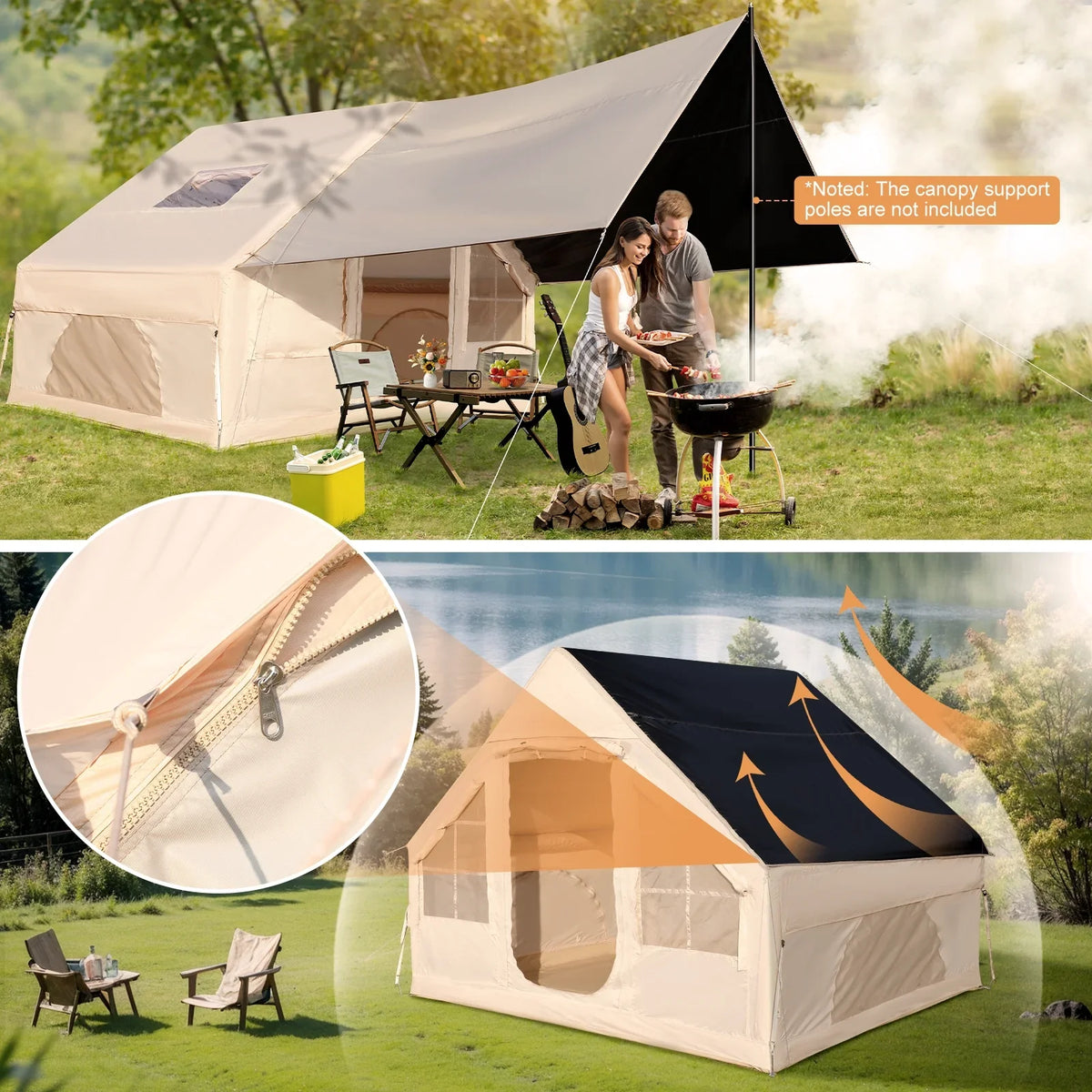 Vebreda Inflatable Camping Tent, Instant Setup Waterproof Family Tent with Skylight, Durable Oxford Fabric, 4-Season Tent for Outdoor, Beach & Backyard