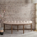 SAFAVIEH Abilene Tufted Rustic Semi Circle Bench, Beige/Rustic Oak