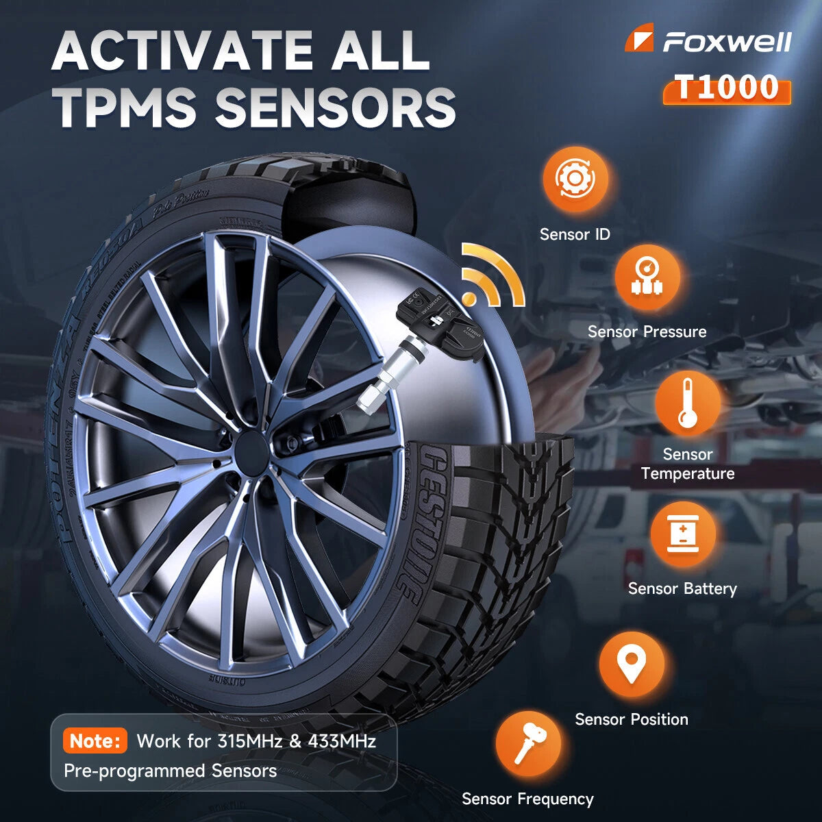 FOXWELL TPMS Programming Relearn Activation Tool, Full TPMS Services, Tire Pressure Monitor Sensor Scanner Maintenance Tool for OBD2 Cars Diagnostic Scanner Tester, T1000 TPMS Tool