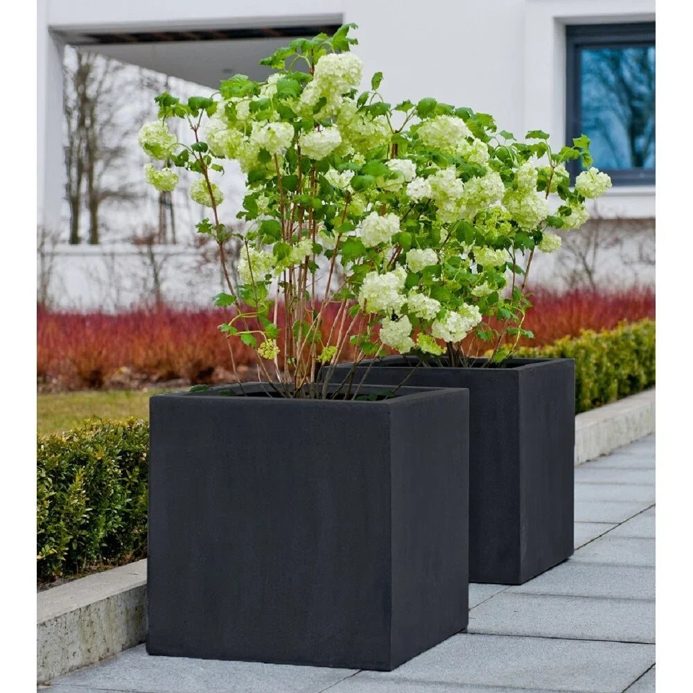 Pottery Pots Natural Block Square Planter Pot Indoor Outdoor Fiberstone Planter Box 24-in- Extra Large - 24" Grey