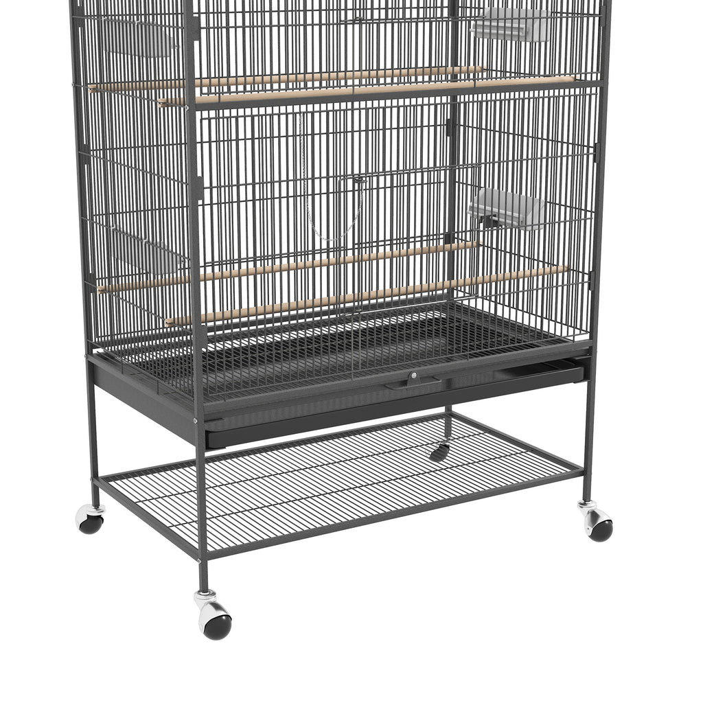 PawHut Vogelkäfig inklusive Sitzstangen, Vogelspielzeug, herausnehmbare Bodenwanne, 1 Ablage, Grau