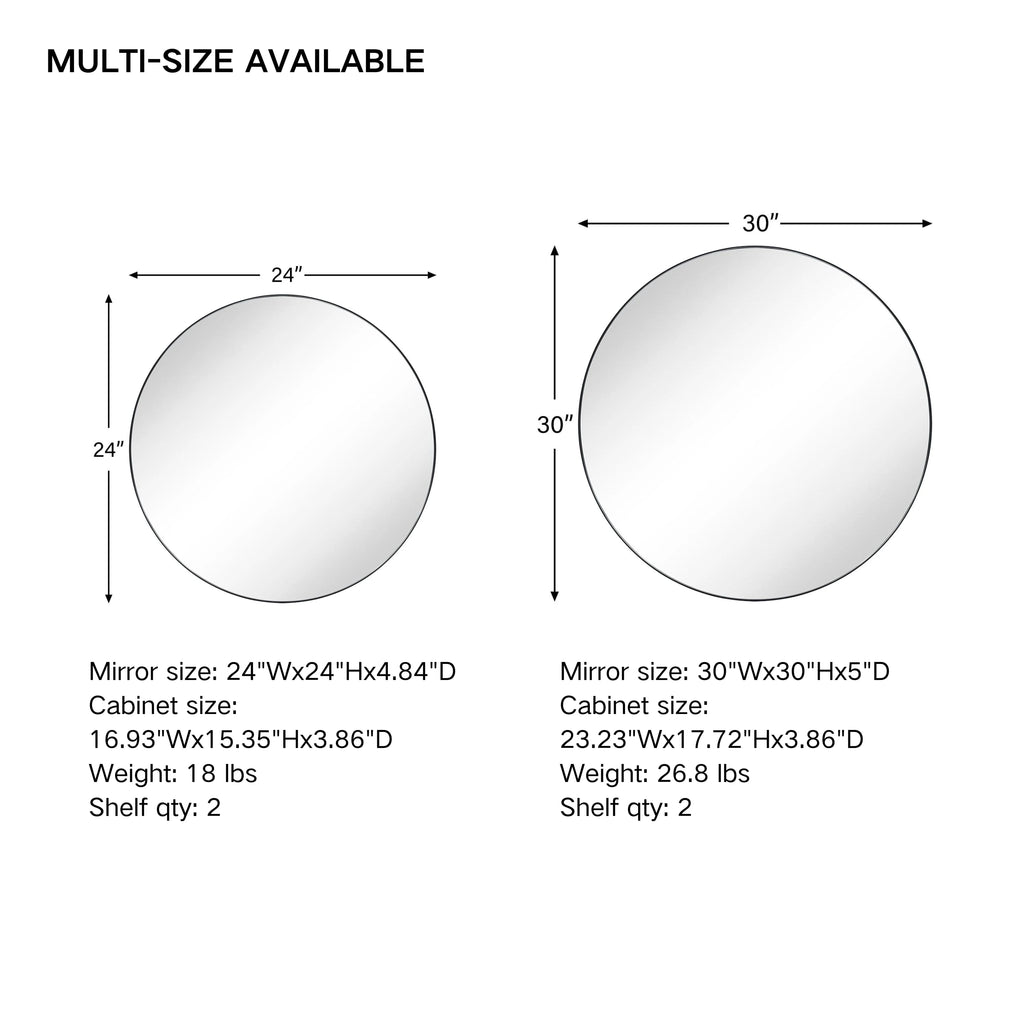 TEHOME Myriel Surface Mount Framed Round Medicine Cabinet with Mirror 24" x 24" - Black