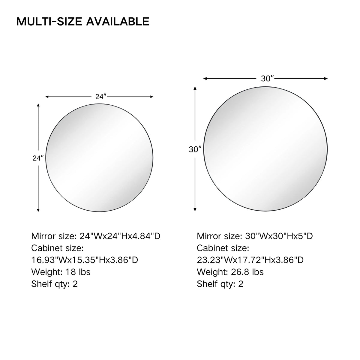 TEHOME Myriel Surface Mount Framed Round Medicine Cabinet with Mirror 24" x 24" - Black