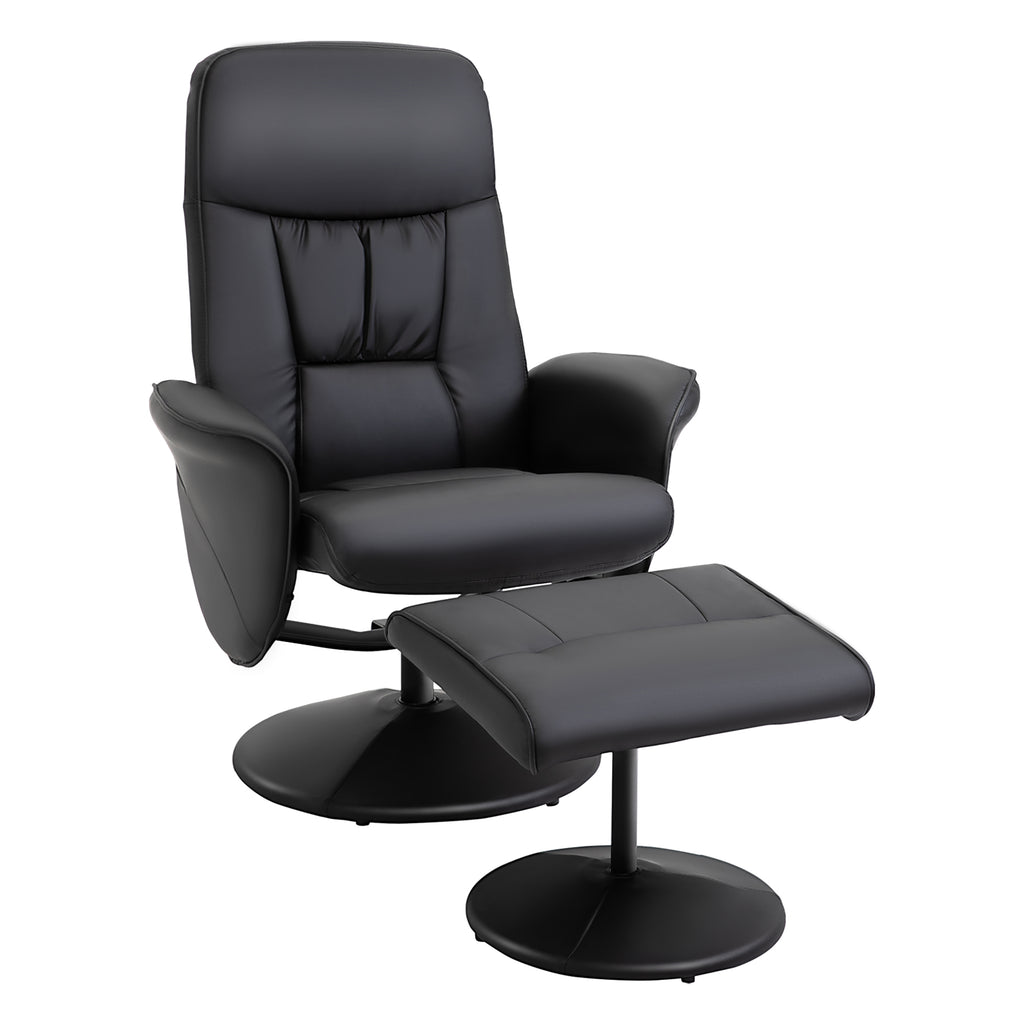 HOMCOM Relaxsessel mit Fußhocker Relaxsessel Schwenkersessel 360° drehbar und verstellbarem Rückenlehne TV-Sessel für bis zu 120 kg Kunstleder Metall Schwarz