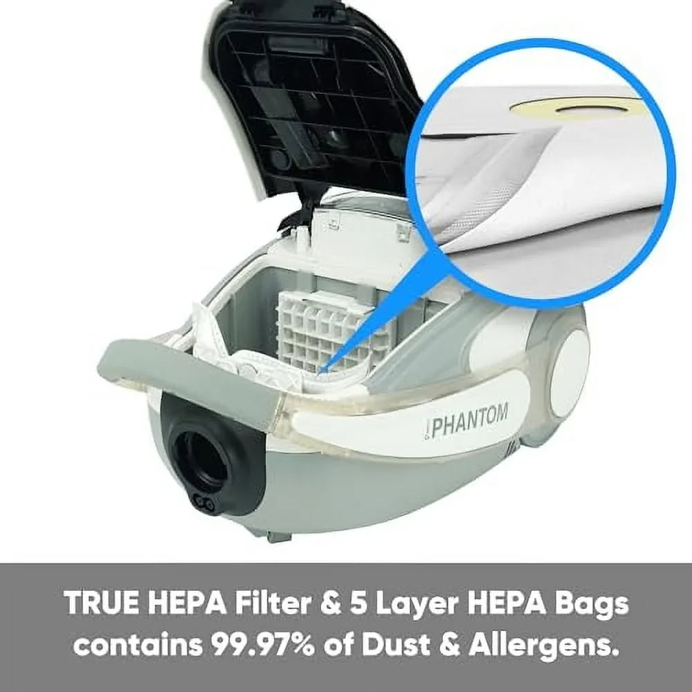 Prolux Phantom Bagged Canister Deep Cleaning PET Vacuum with Powerhead for Home