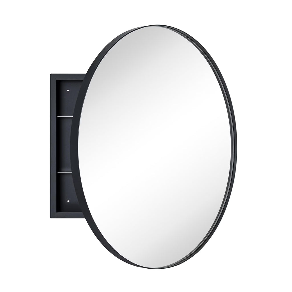 TEHOME Myriel Surface Mount Framed Round Medicine Cabinet with Mirror 24" x 24" - Black
