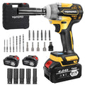21V Brushless Cordless Impact Wrench 1/2″ with 2x 4.0Ah Batteries, 5 Sockets, 7 Drill Bits – Yellow
