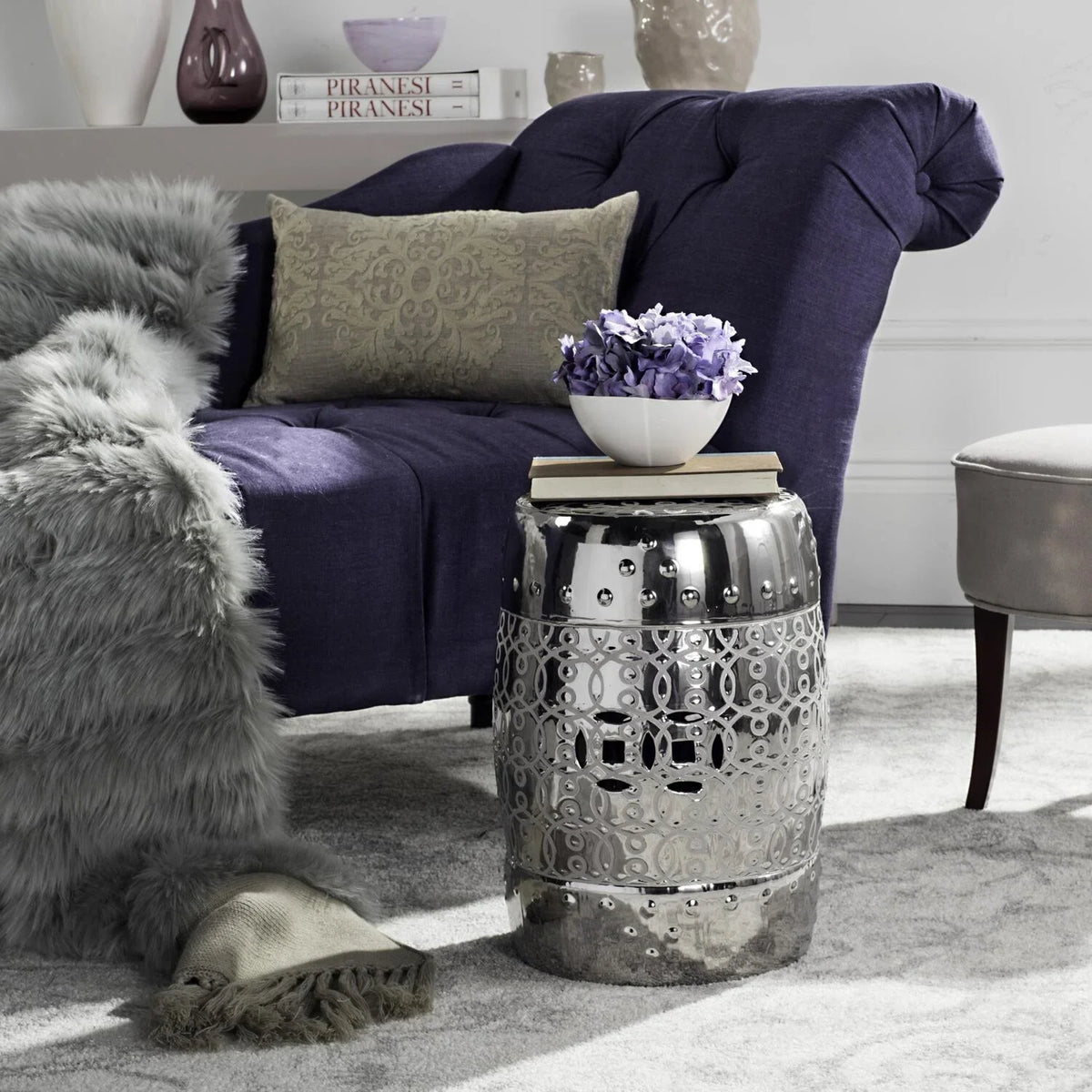 Safavieh Lantana Trellis Indoor/Outdoor Garden Patio Stool, Silver