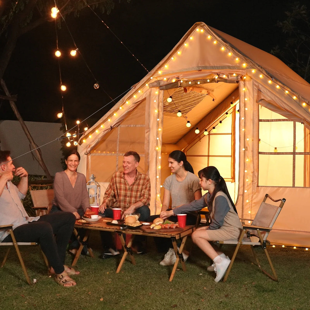 Vebreda Inflatable Camping Tent, Instant Setup Waterproof Family Tent with Skylight, Durable Oxford Fabric, 4-Season Tent for Outdoor, Beach & Backyard