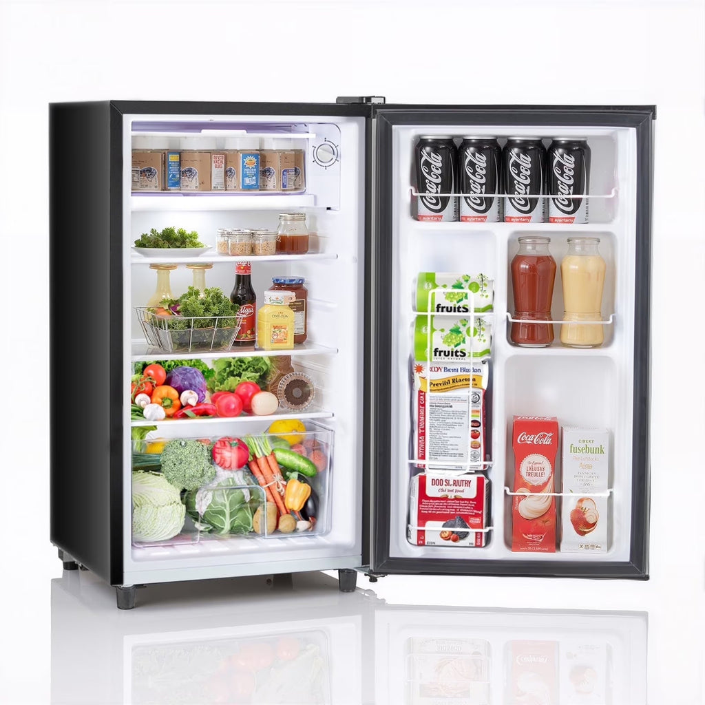TINKLE WELL 3.2 Cu Ft Mini Fridge with Freezer, Compact Single Door Refrigerator, Energy Efficient, Low Noise, Adjustable Thermostat for Bedroom, Dorm, Office, silver