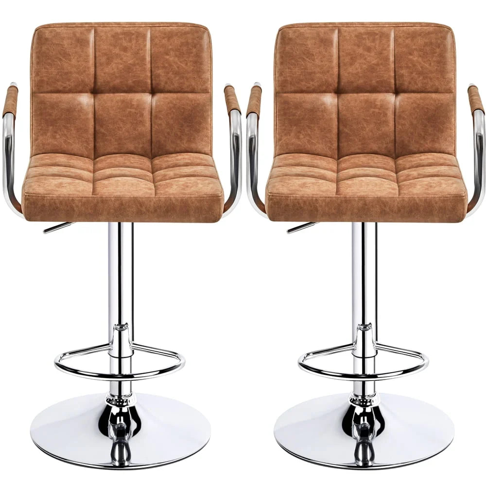 Yaheetech 2pcs PU Leather Adjustable Bar Stools for Dining Room, Black