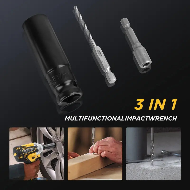 21V Brushless Cordless Impact Wrench 1/2″ with 2x 4.0Ah Batteries, 5 Sockets, 7 Drill Bits – Yellow
