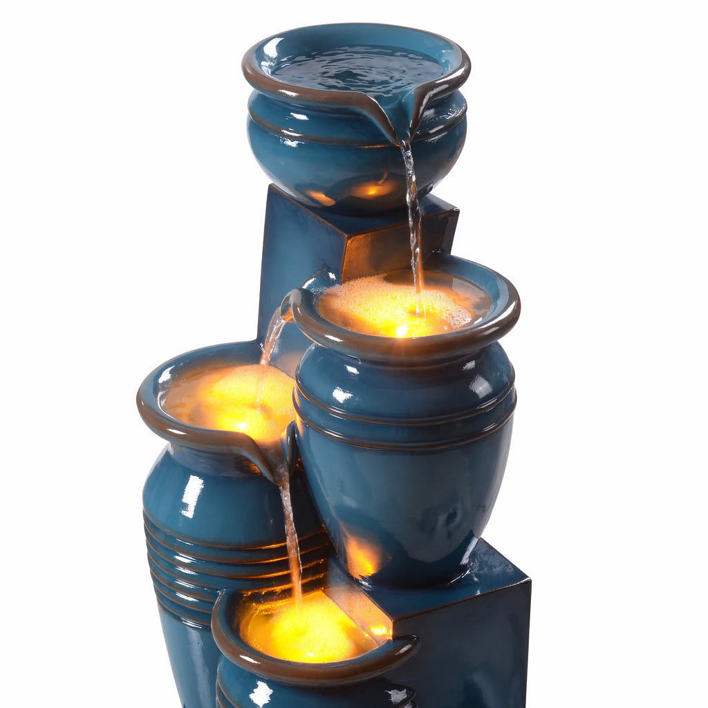 Teamson Home 28.74" Solar Water Fountain with LED Lights, Navy