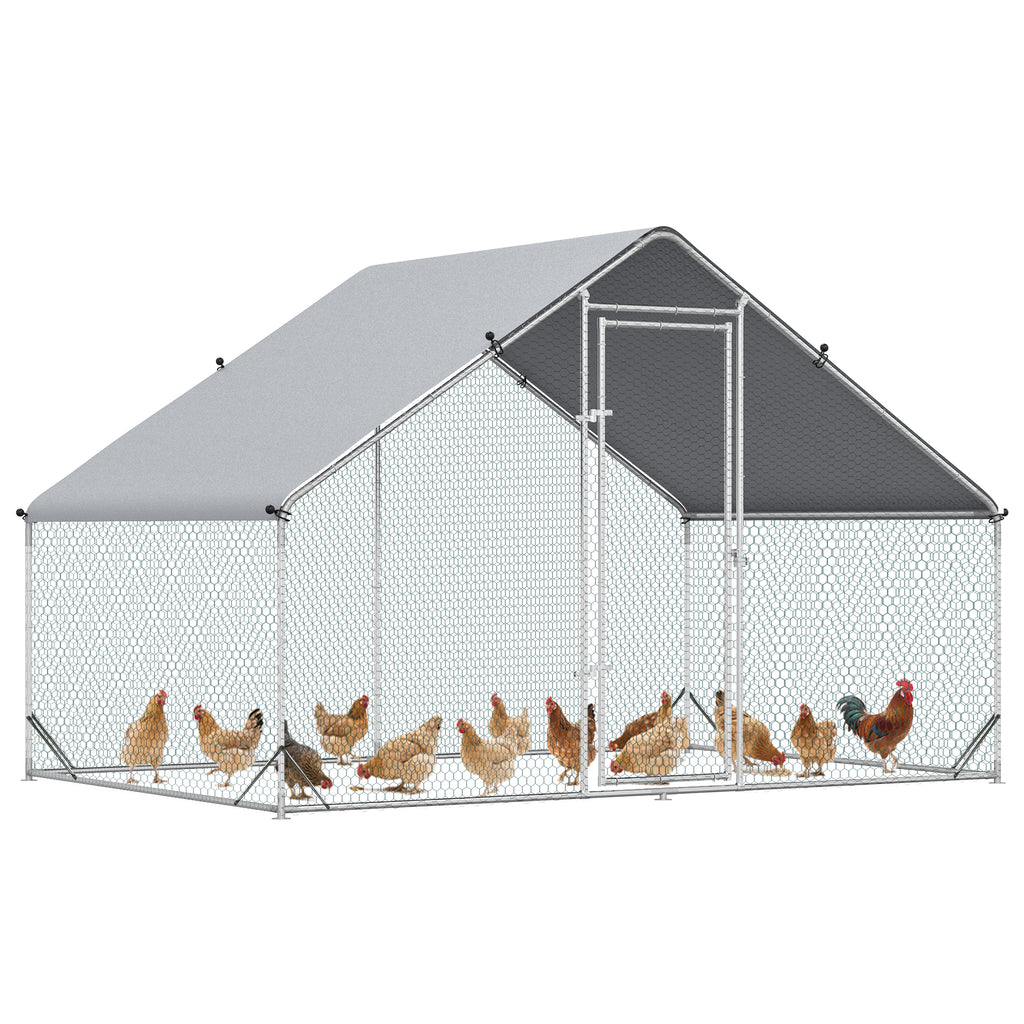 PawHut Hühnerstall, Freilaufgehege, Geflügelstall mit Schattendach, Freigehege für 4-6 Hühner, Enten Kaninchen, 3 x 2 x 2 m