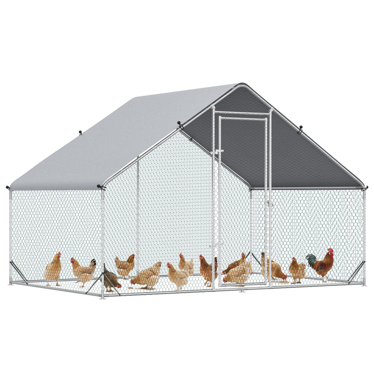 PawHut Hühnerstall, Freilaufgehege, Geflügelstall mit Schattendach, Freigehege für 4-6 Hühner, Enten Kaninchen, 3 x 2 x 2 m