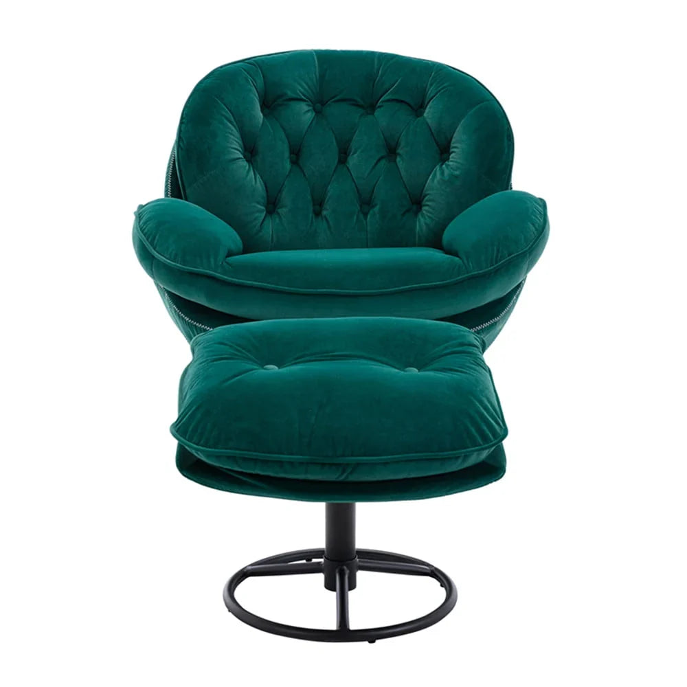 Velvet Swivel Accent Chair with Ottoman Set, Modern Lounge Chair with Footrest and Metal Base Comfy Armchair with 360 Degree Swiveling Single Sofa Chair Accent Chairs for Living Room, Green